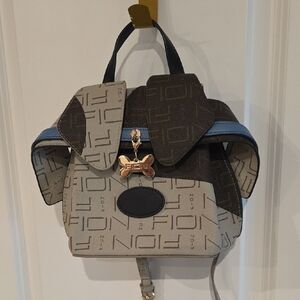 FION‎ Brown &Cream Backpack with Blue Trim